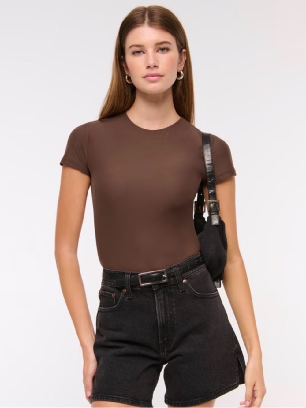 NWT Abercrombie & Fitch Brown Soft Matte Seamless Tee Bodysuit, XXL